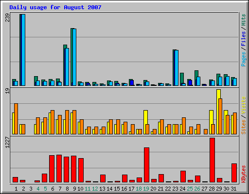 Daily usage for August 2007